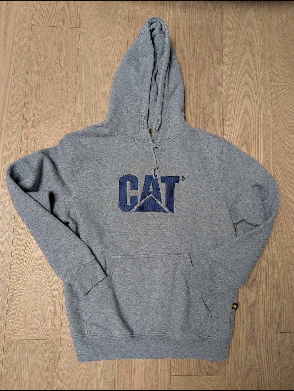 CAT Caterpillar Embroidered Logo Hoodie Gray Pullover Fleece Sweatshirt Men's M